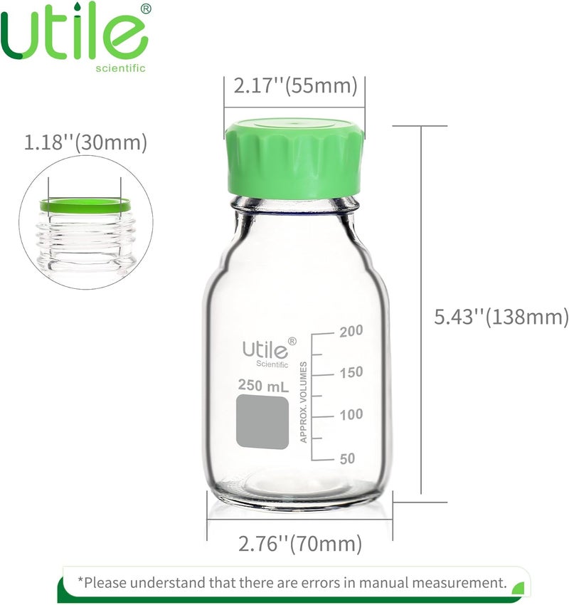 UTILE Media Bottle, 3.3 Borosilicate Glass Storage Bottles with GL45 Screw Caps, 4pcs of 250ml(8.45oz) Lab Media Bottles, PP Material Media Storage Bottle, 4038.0250.4 - Image 2